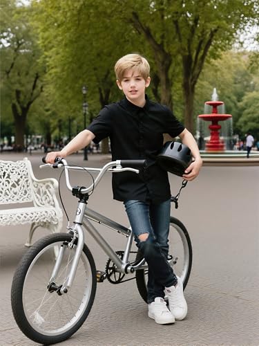 Image of uideazone Size 13-14 Boys Black Suit Shirts Kids Button Down Dress Shirts Short Sleeve Uniform Blouse Tops for Family Gatherings School Activities Party