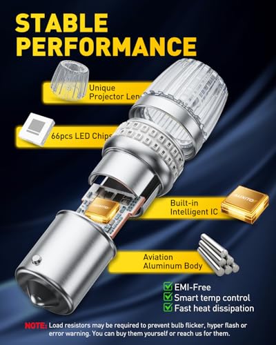 Image of AUXITO 1156 LED Bulbs Red Brake Lights Tail Lights, 700% Brighter 7506 BA15S P21W 1141 1003 LED Bulbs with Projector for Stop Third Brake Backup Reverse Tail Turn Signal Marker Light, Pack of 2