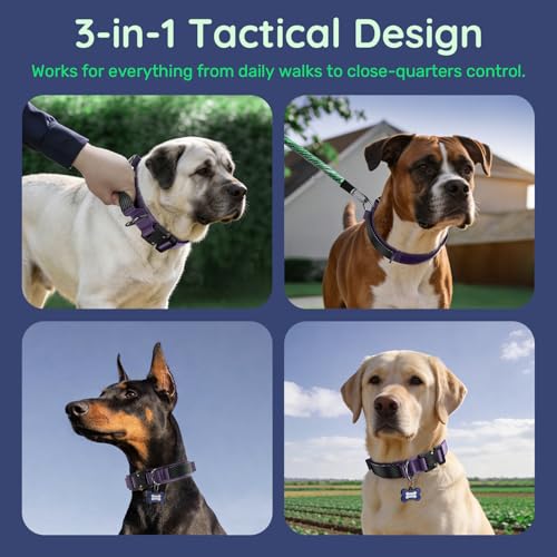 Image of Premium Tactical Dog Collar - Adjustable Military Heavy Duty Dog Collar for Medium Large Dogs - Durable Metal Buckle Dog Collar with Leather Control Handle and Soft Comfortable Padding