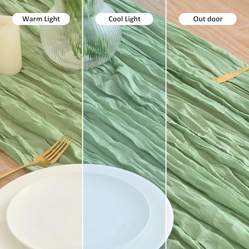 Asee'm 6pcs Cheesecloth Table Runner 120 Inches Sage Green Boho Gauze Cheese Cloth Runner 10FT Rustic Sheer Table Runners for Summer Wedding Baby Shower Holiday Party Decoration by Asee'm - Image 8