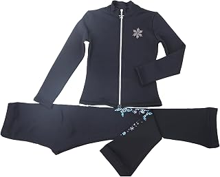 Youthful flying Figure Skating Jacket Pants Set Womens Girls Fleece Long Sleeve Ice Skating Training Practice Wear(Size:XS,Color:Black)