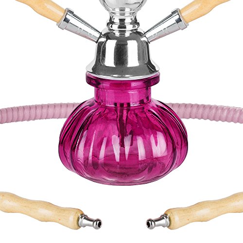 Mianova Wasserpfeife Shisha Hookah Set 28cm mit 2 Schläuchen inkl. Kohle 5 Mundstücke Zange Pink – Bild 4