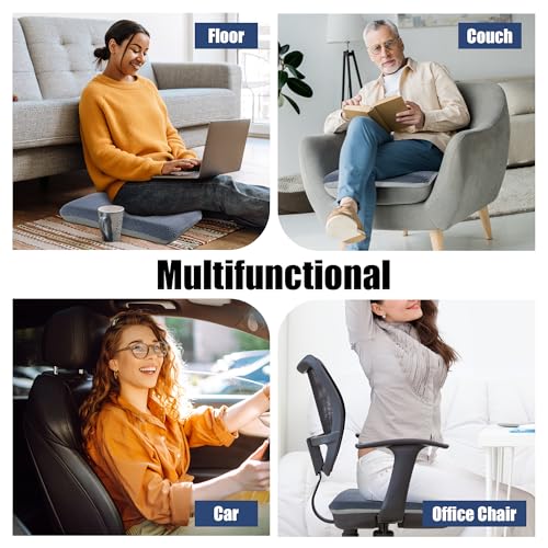 Image of HOMBYS Tufted Furry Recliner Seat Cushion for Elderly Foam Curved Edge Large Square Seat Cushion for Recliner Chair, Floor Pillow, Office Chair, Car, No Pressure on Thighs(Grey, 20 * 18 * 3in)