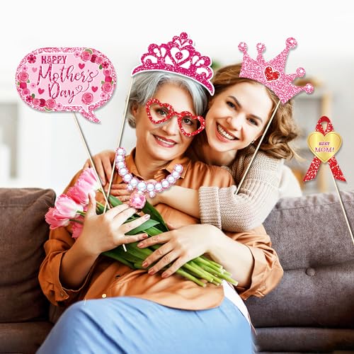 HOWAF 30pcs Happy Mother's Day Glitter Photo Booth Props,I Love You Mom Photo Props for Mother’s Day Decoration,Fun Mother Day Selfie Props, Mother’s Day Cutouts for Mom’s Birthday Party Supplies - Image 4