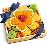 Floral Dried Fruit & Nut Gift Tray with Fresh California Roasted Almonds & Cashews – Elegant Dried Fruit Arrangement for Holidays, Birthday, Thank You & Sympathy by Blue Bow Gourmet