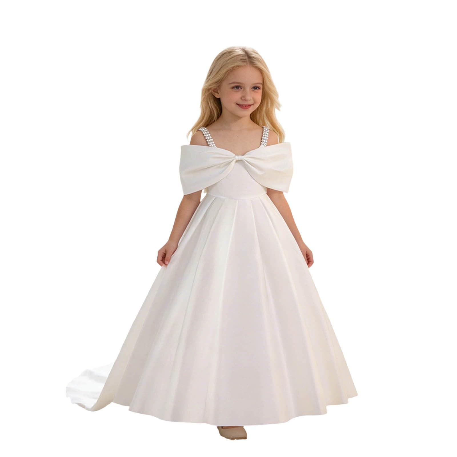 Vestito Ragazza Estivo Abito Bambina Elegante Vestiti Estivi Ragazza Elegante Abito Festa per Ragazze con Corpetto Raso Senza Maniche Fiocco Leggero Stile Matrimonio Preadolescenti Dress Compleanni