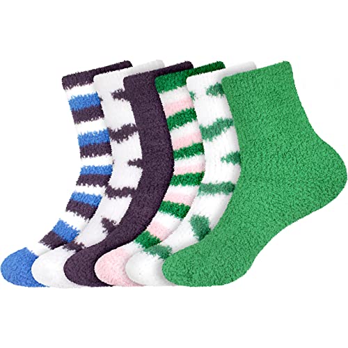Image of BambooMN Colorful Fuzzy Socks - Assorted Super Soft Warm Microfiber Comfy Home Socks - Value Pack