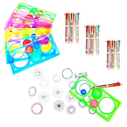 JZK 20x Spirograph Lineal Drawing Set, 10x Geometrisches Lineal + 10x Mehrfarbiger Kugelschreiber für Kindergeburtstag Party Geschenk Mitgebsel