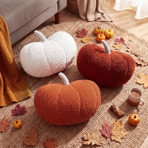 Image of Konohan 3 Pcs Pumpkin Pillows Fall Stuffed Pumpkin Plush Pillow for Autumn Halloween Thanksgiving Christmas Bedroom Sofa Couch Supplies