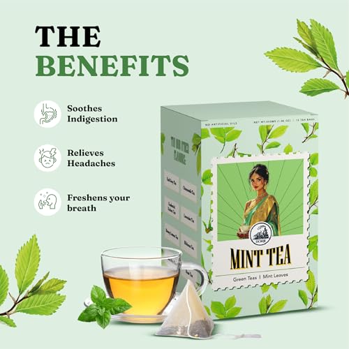 Image of Dorje Teas Mint Darjeeling Green Tea | 15 Pyramid Teabags (Pack of 1) | Selim Hill Estate | Cooling & Fresh Mint Flavour | Promotes Relaxation & Immunity | Organic Whole Leaf Blend | 15 Cups