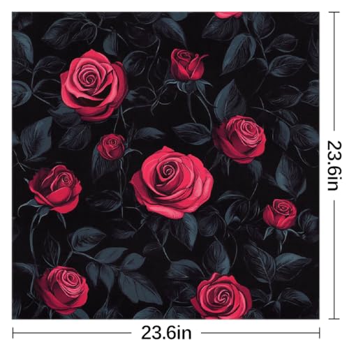 Square Head Scarf Red Rose Flowers Bandana Silk Feel Like Hair Wrap Shawl Lightweight Scarves Fashion Accessories for Women Girls3