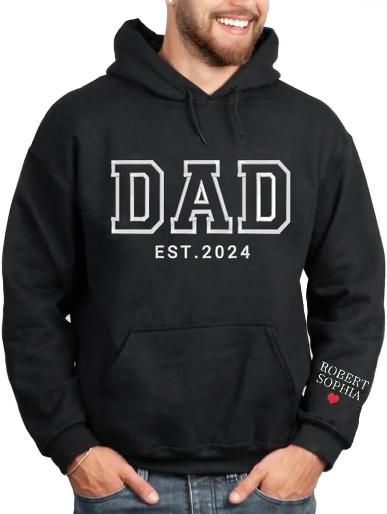 IZI POD Personalized Dad Embroidered Hoodie with Kids Names, Dad Sweatshirt, Gift for Father's Day, Birthday, Christmas