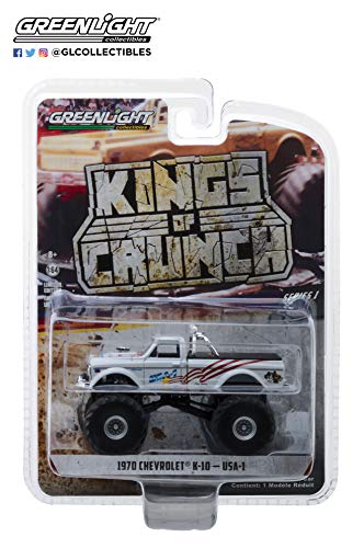 GreenLight 1970 Chevrolet K-10 USA-1 Monster Truck White Kings of Crunch Series 1/64 Diecast Model Car 49010 B