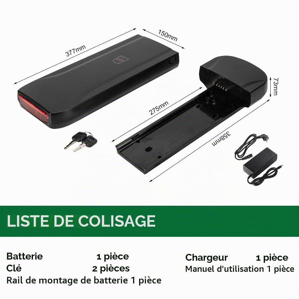 Batterie de Vélo Électrique 36V 13Ah XH370-13J avec Chargeur | pour Moteur 36V 250W/350W/500W/750W Compatible Phylion Fischer SFM