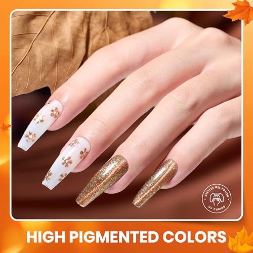 Image of Beetles Gel Nail Polish Set - Aura 20 Colors Gel Polish Kit, Burgundy Red Brown Yellow Orange Purple Cat Eye & Glitter Soak Off UV LED Manicure with Base Glossy Matte Top Coat