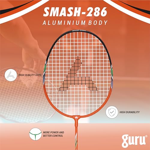 Image of GURU Smash-286 Heavy Duty Aluminium Badminton Racket Pack of 1 with Cover