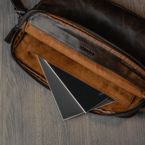 TORRO Bolsa para portátil - Bolso bandolera de piel auténtica compatible con portátil o MacBook de 13/14 pulgadas - Marrón Oscuro