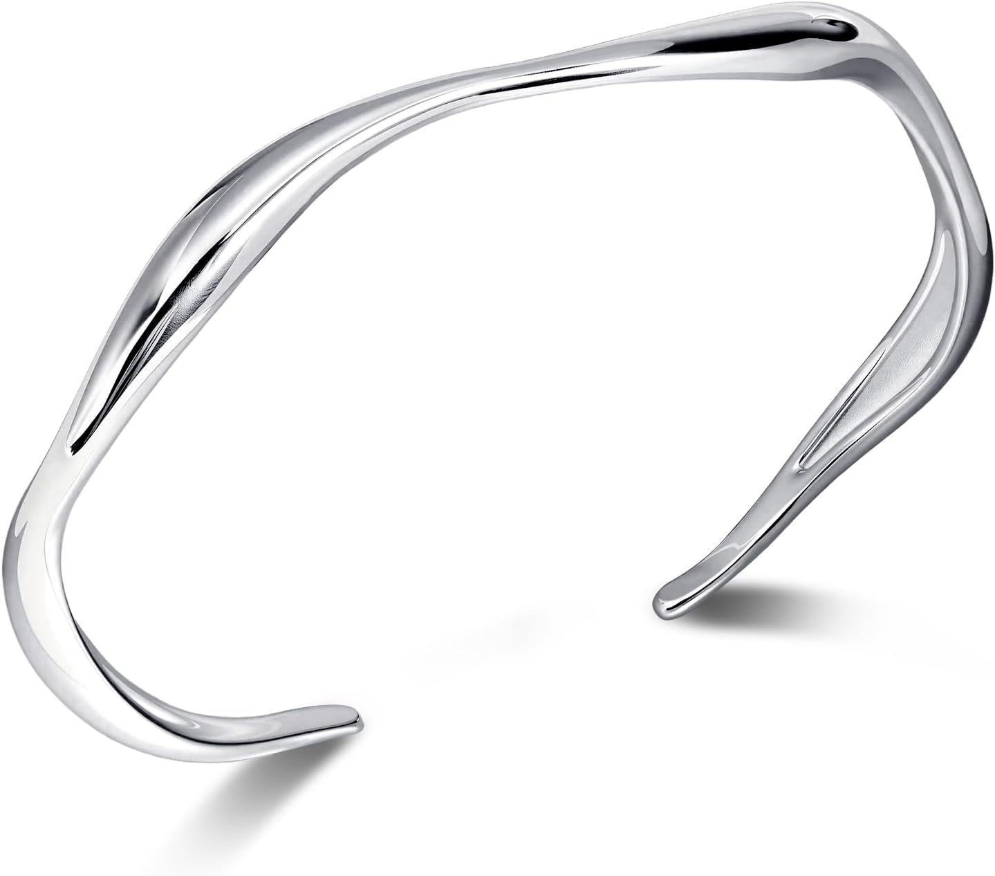 Silver Wavy Cuff Bracelet - Adjustable Irregular Thin Bangle for Women
