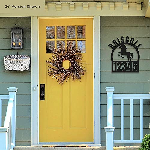 Western Style Horse With Last Named Address Plaque For House - Personalized Steel House Numbers Address Metal Plaque - Made In Usa In 13 Colors And 5 Sizes - Custom Address Sign - House Number Sign #TOP2