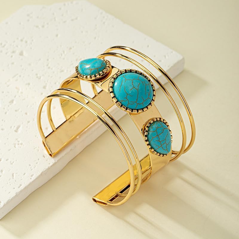 Western Turquoise Bracelets for Women Vintage Chunky Cuff Bracelet Turquoise Country Bracelets Adjustable Boho Cuff Bracelet Western Country Costume Jewelry Accessories - Image 7