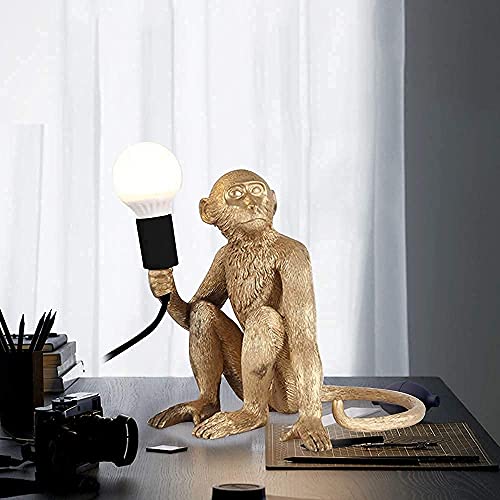 Loyalheartdy Modern Table Light Monkey Desk Lamp Resin Sitting Monkey Lighting Fixture For Living Room, Bedroom, Office, College Dorm Decoration (Gold, Table Lamp) #TOP2