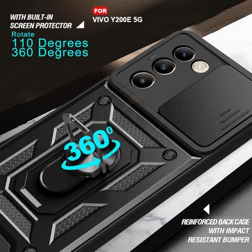 Image of AIBEX Back Cover for Vivo T3 5G / Vivo Y200E 5G | D10 Tough Armor Case | Sliding Camera Shield | 360 Protection | Kickstand Ring Holder | Military-Grade Shockproof Bumper Case