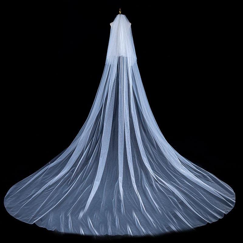 Ślub Tull Welon Ślubny Dwuwarstwowy Długi Welon Ślubny Velo Bride (Color : Ivory, Size : 350cm)
