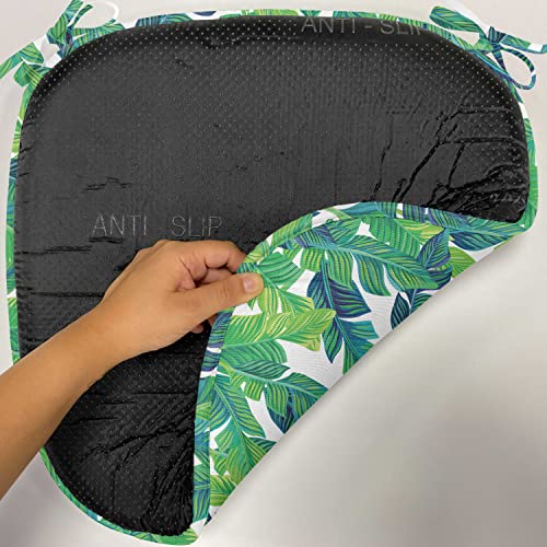 Ambesonne Banana Leaf Chair Seating Cushion Set Of 8, Green Leaves Of A Tropical Tree Brazilian Jungle Island Vegetation Art, Seat Pads For Office With Anti-Slip Backing, 16"X16", White And Green #TOP4