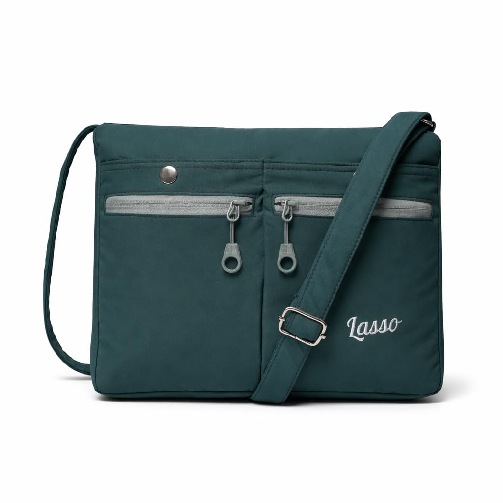Sling Bag For Women with Adjustable Strap Latest Stylish Ladies Crossbody Polyester Sling Bag for Office, Causal, Travel & College | 7L Capacity & front double Pockets -Green Grey-image-6