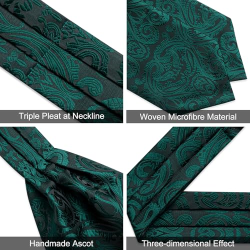 Image of DiBanGu 3PCS Ascot Ties for Men Wedding Jacquard Woven Silk Ascot Cravat for Men Cravat Tie and Pocket Square Set