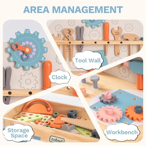 Robud Large Wooden Play Tool Workbench Set For Kids Toddlers thumb #6