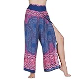 Lofbaz Schlitzbein Palazzo Yogahose für Frauen Mädchen Mutterschaft Summer Beach Hoch taillierte Boho Haremshose Damenbekleidung Rose 1 Dunkelblau L