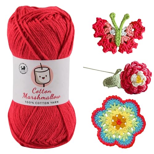 Image of NESTNHAVEN Cotton Marshmallow 100% Cotton Yarn - (50 g, 130 m) - Luxury Yarn for Crochet, Amigurumi, Embroidery, Toys, Garments, Flowers and Hobby Projects (Red)