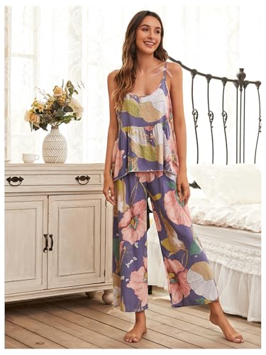 WDIRARA Women's 3 pcs Sleepwear Leaf Print Cami and Pants Pajama Set with Robe3