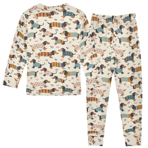 ALAZA Dachshund Dog Cartoon Retro 2 Piece Pajama Set Long Sleeve Top and Pants Sleepwear Unisex 24M