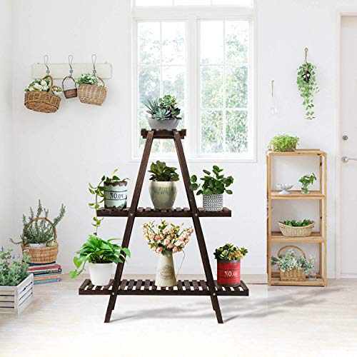Augosta 3 Tier Wood Plant Stand, Large Multi Tiered Plant Shelf for Multiple Plants, Indoor Flower Pots Stand, Outdoor Plant Shelves Rack Holder - Thumbnail 2