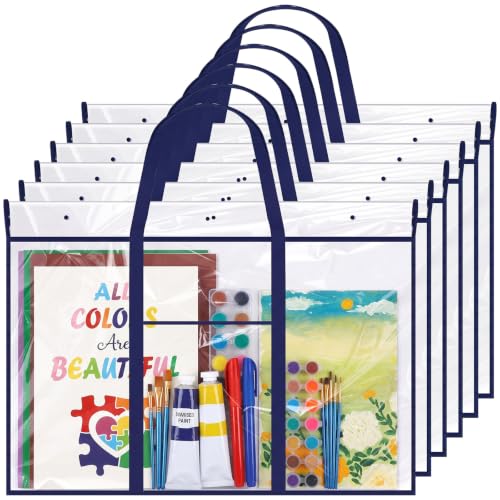 Image of Windyun 6 Pack Large Poster Storage Bag 48 inch x 36 inch Bulletin Board Holder Art Portfolio Case PVC Art Portfolio Container Storage Box with Pocket for Classroom Teacher Organization(Blue)