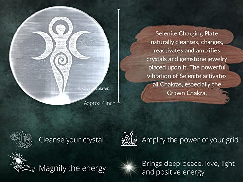 Image of Certified Selenite Crystal Charging Plate, 4 Inch Engraved Goddess Selenite Plate for Crystal Cleansing Re-Energy Work, Meditation and Pooja