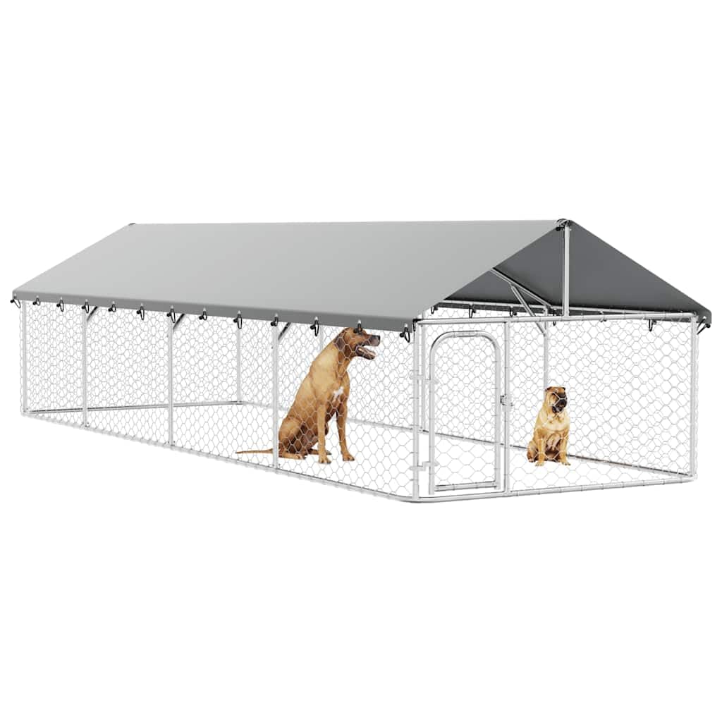 Perrera para perros al aire libre con techo 600 x 200 x 150 cm de acero galvanizado para jardín, caño para cachorros, caño para perros, cercado libre, entrenamiento, protección y seguridad en