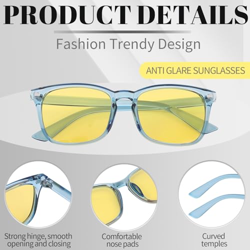Image of Polarized Sunglasses for Women Men Night Vision Glasses Anti Glare | Yellow Anti Glare UV400 Lens, Lightweight Square Frame, for Day Night Use, Driving, Fishing, Cycling, Traveling