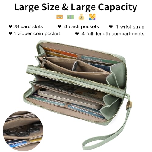 FALAN MULE Wallet for Women RFID Blocking Leather Large Capacity Zip Around Ladies Card Holdr Phone Purse Wristlet3