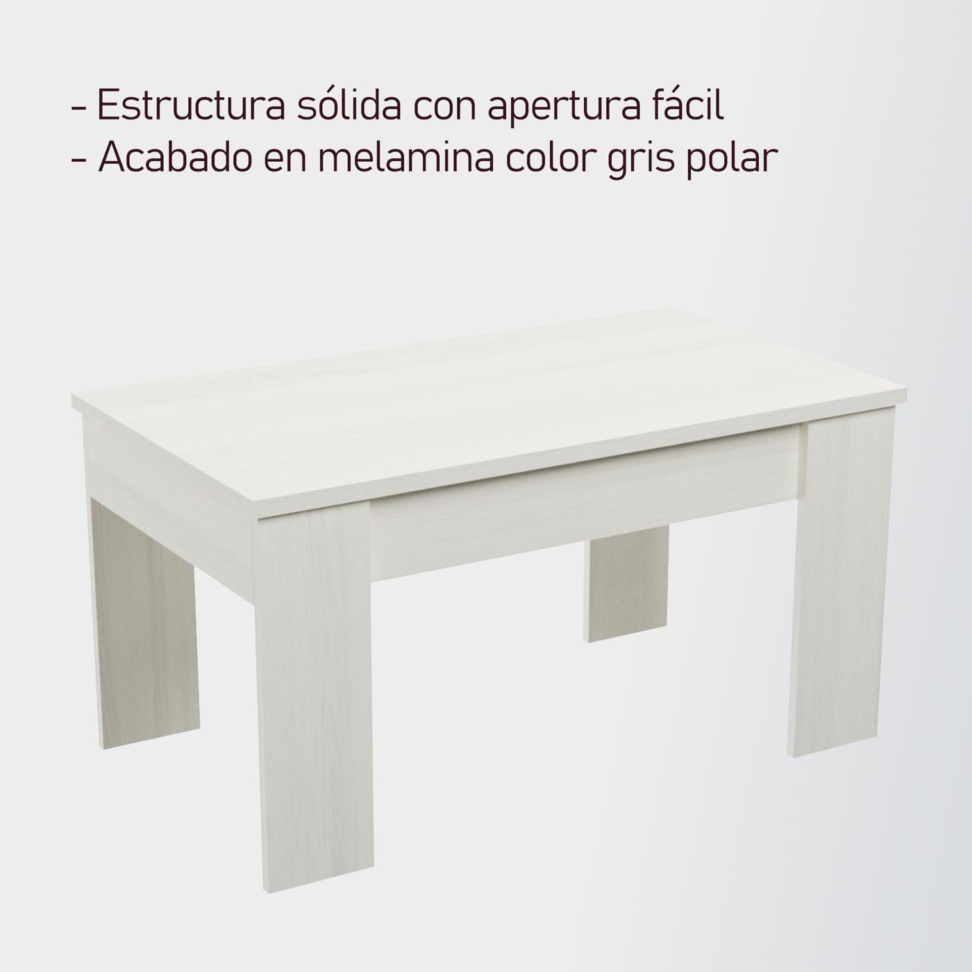 amuéblate online - Mesa de Centro Elevable, Mesita de Salón o Comedor, Acabado en Gris Polar, Medidas: 90 cm (Ancho) x 50 cm (Fondo) x 46-57 cm (Alto)