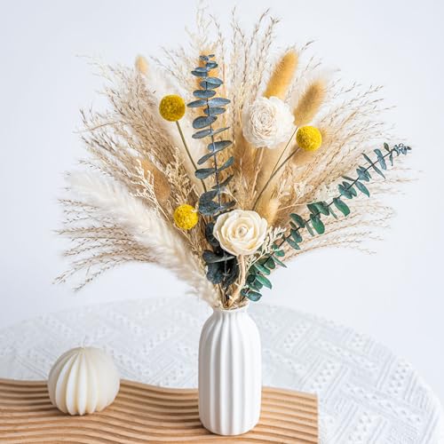 Diffuseurs de roseaux de fleurs séchées avec arrangements d'eucalyptus pour table