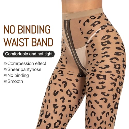 Image of Yilanmy Patterned Tights for Women Polka Dot Leopard Sheer Black Tights High Waist Pantyhose