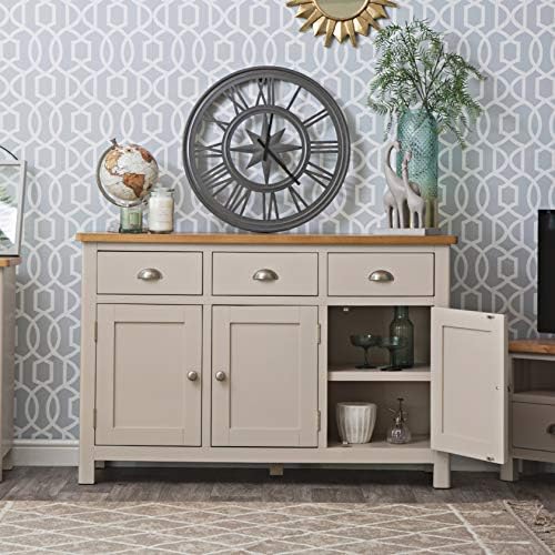 The Furniture Outlet Chester Stone Painted Oak 3 Door Large Sideboard
