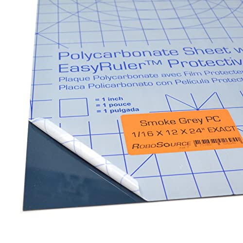 Smoke Grey Polycarbonate Clear Plastic Sheet 12" X 24" X 0.0625" (1/16") 3 Pack, Shatter Resistant, Easier to Cut, Bend, Mold than Plexiglass. Hobby, DIY, Industrial, Craft. Translucent Gray Tinted PC