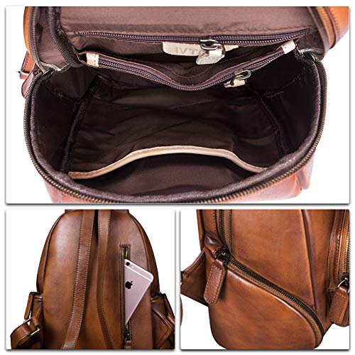Image of IVTG Genuine Leather Backpack for Women Vintage Real Leather Knapsack purse Satchel Rucksack Fashion Daypack Bag (Brown)
