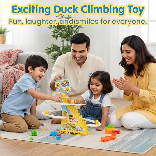 Image of Kidology Electric Stair Climbing Track Toy for Kids 2+ Years, Duck Roller Coaster Toys with Flashing Lights and Music for Toddlers Boys and Girls (3 Duck Slide)