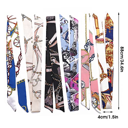 Yolev 6 Packs Mixed Designs Satin Fashion Narrow Handbag Handle Wrap Ribbon Neckerchief Scarf for Women2