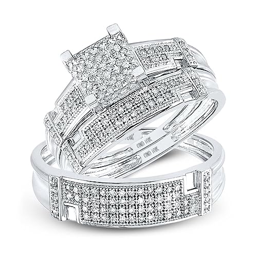 Jewels By Lux 10K White Gold His Hers Round Diamond Square Matching Wedding Set 1/2ctw, Womens Size 5-9, Mens Size 8-12